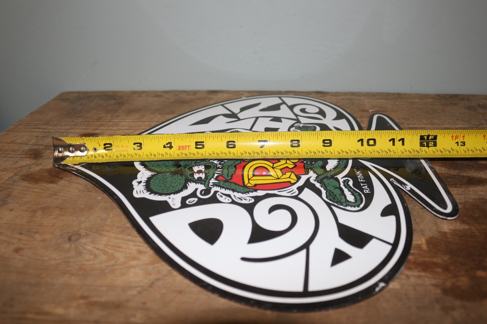 Vtg Rat Fink Hot Rod Muscle Car Psychedelic Gas Oil Dragster 12″ Porcelain Sign