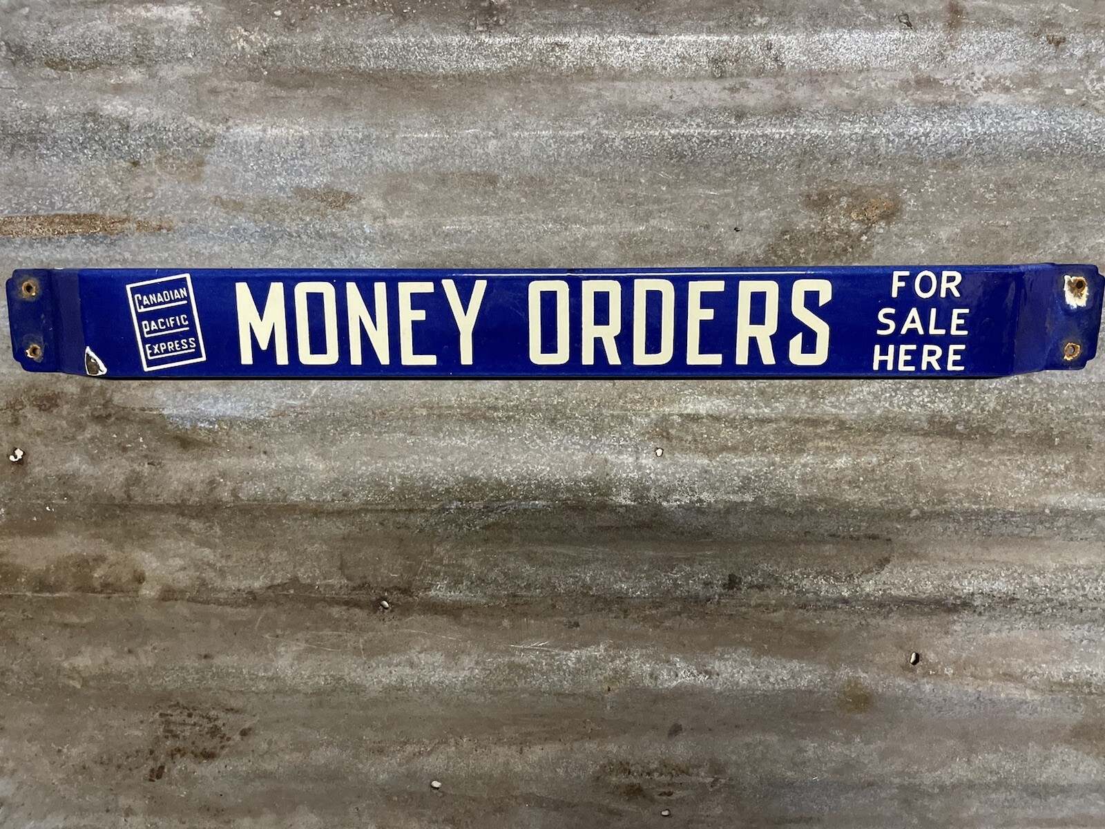 CANADA PACIFIC EXPRESS VINTAGE PORCELAIN SIGN MONEY ORDERS BANK CASH DOOR BAR