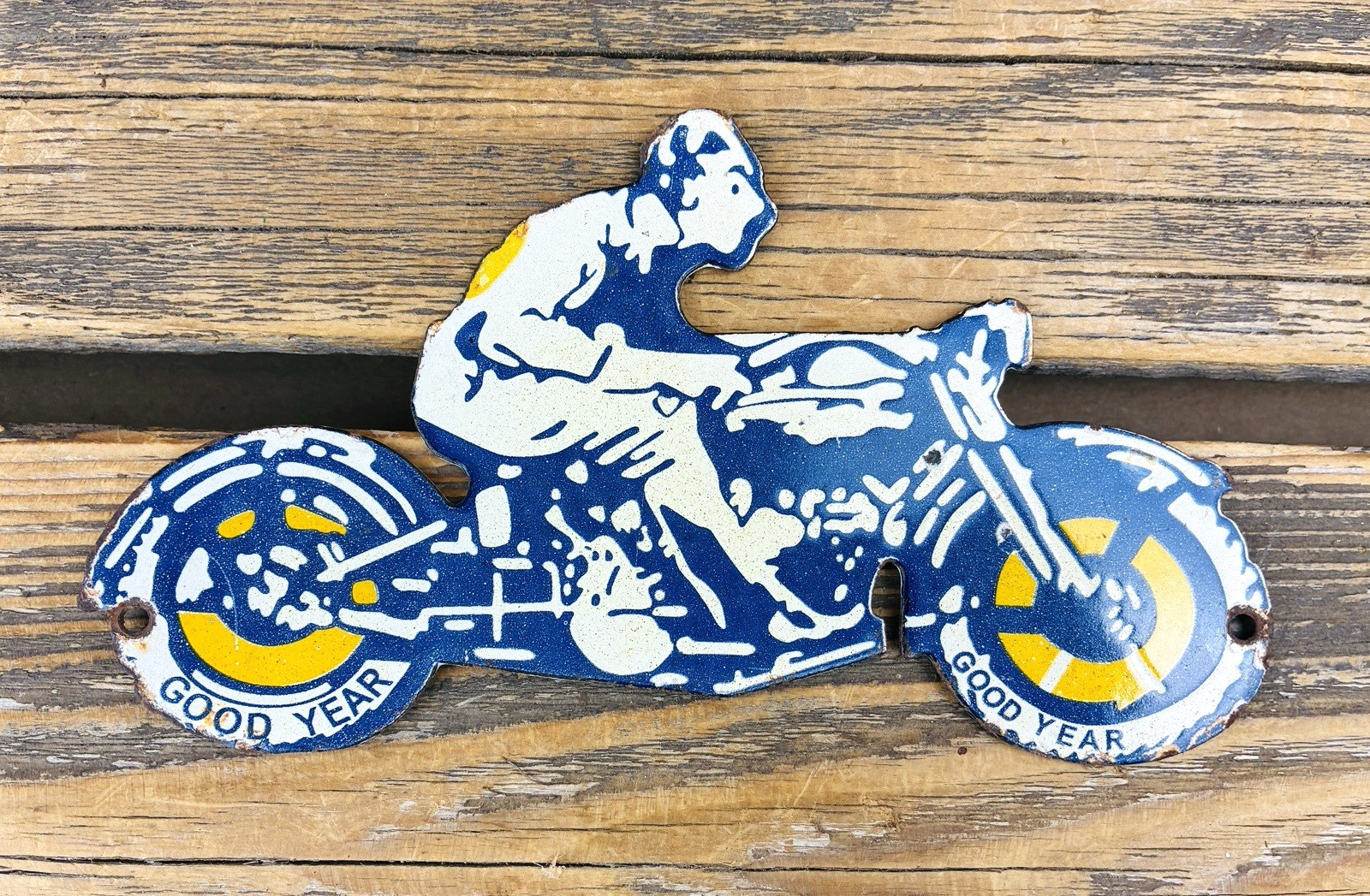 VINTAGE GOOD YEAR TIRES SALES & SERVICE MOTORCYCLE PORCELAIN GASOLINE GAS SIGN