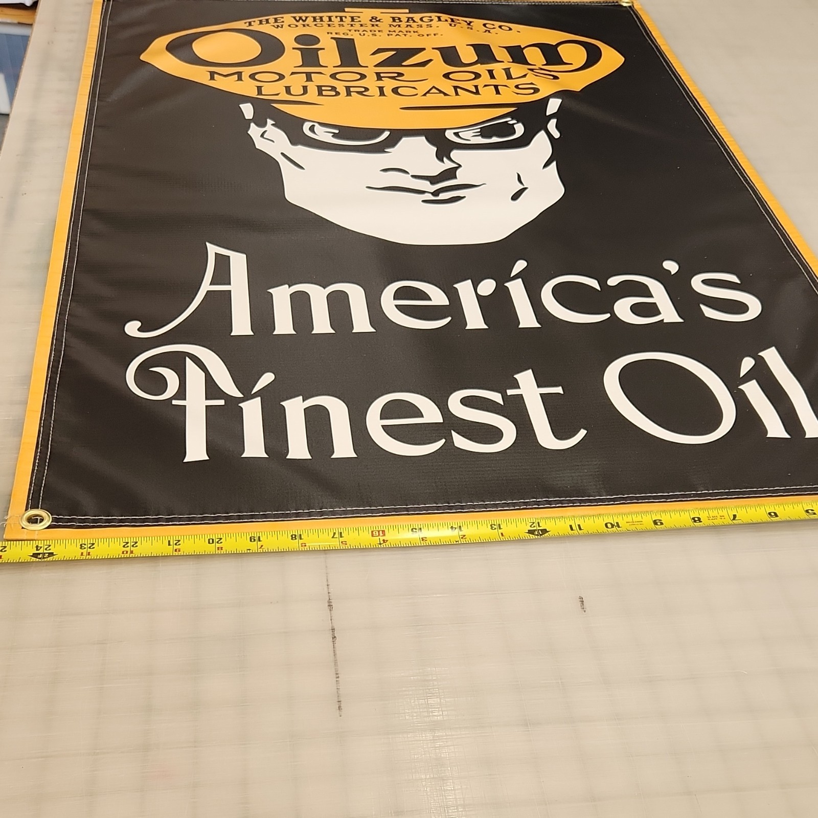 Oilzum Advertising Sign Gas & Oil Theme Black Yellow White 24×36 Motor Oils