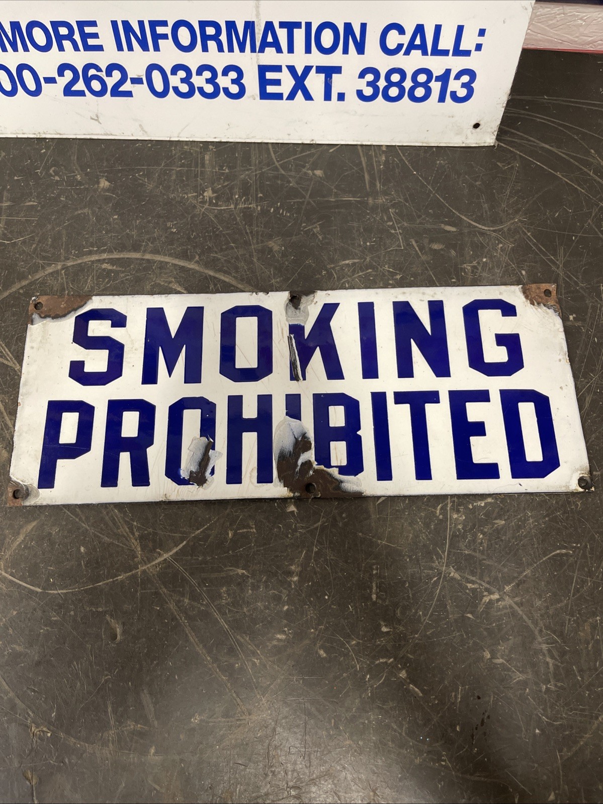 VINTAGE SMOKING PROHIBITED SIGN PORCELAIN 40s 50s, 15×6 Single Sided Original A