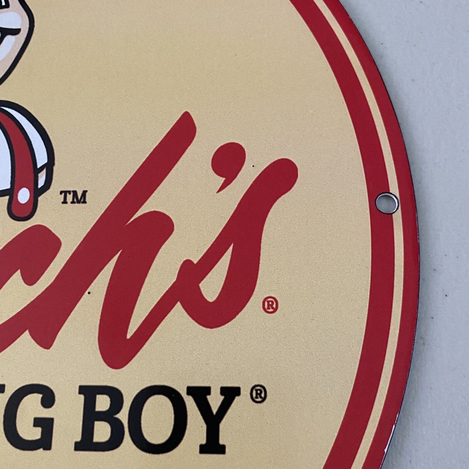 VINTAGE FRISCH’S BIG BOY PORCELAIN GAS OIL DINER BURGER FAST FOOD AD PUMP SIGN