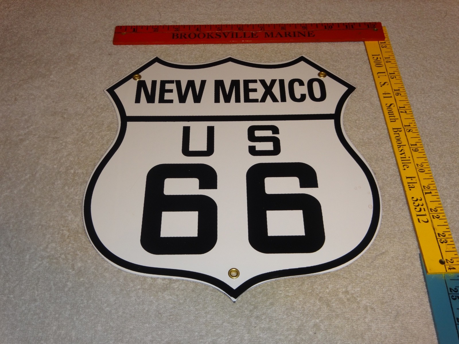 VINTAGE NEW MEXICO US ROUTE 66 U.S. 11 3/4″ PORCELAIN METAL GASOLINE & OIL SIGN