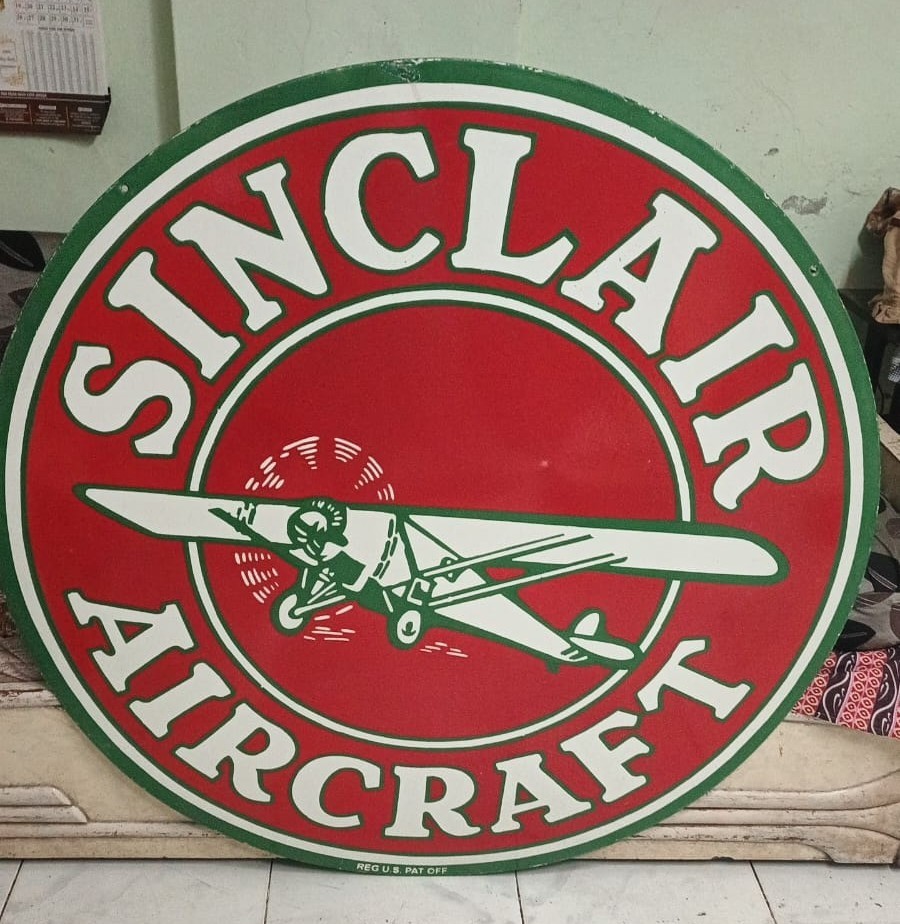 Sinclair Aircraft Porcelain Enamal Heavy Metal Double Side