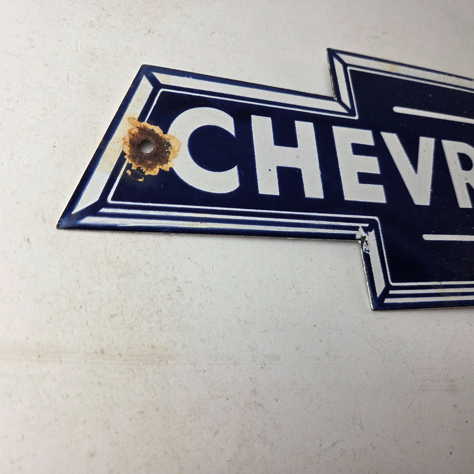 Vintage Chevrolet Advertising Sign – Porcelain Bow Tie Garage Auto Sign