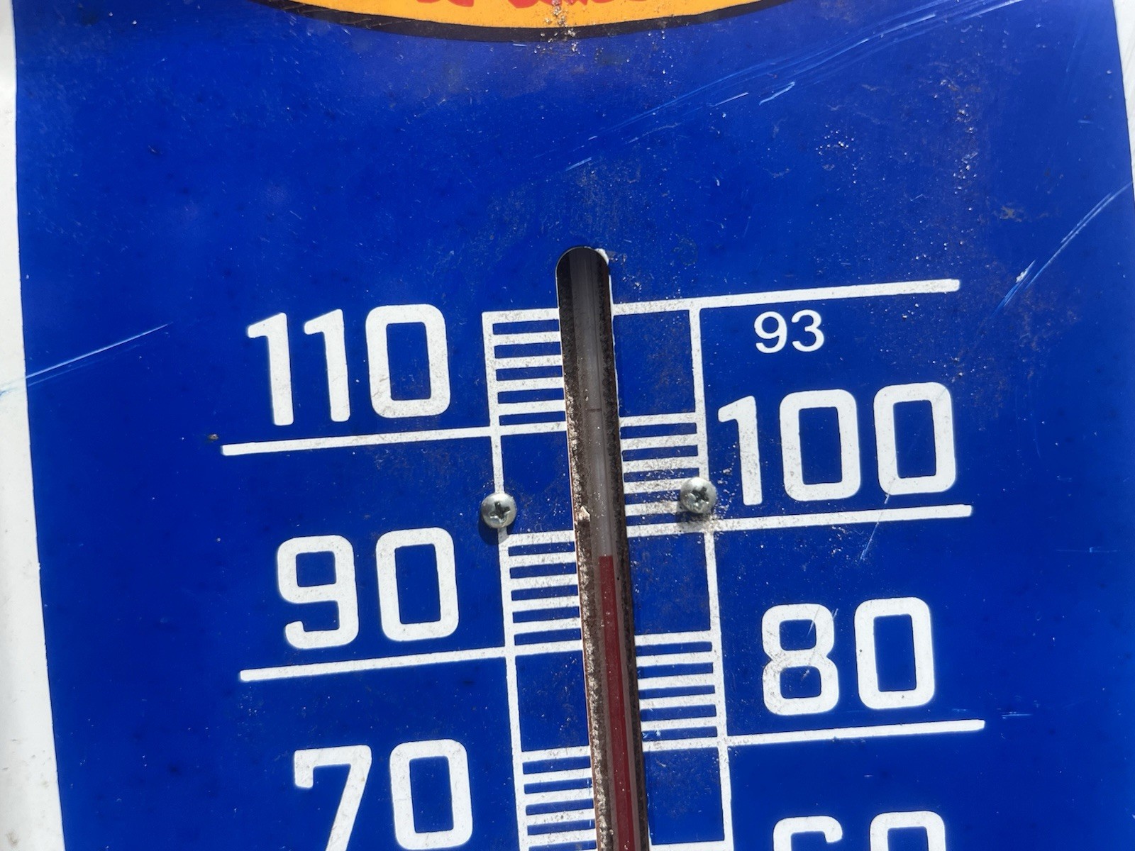 DR. BARKER’S Horse Liniment Metal Sign HORSE & DONKEY Thermometer 38”