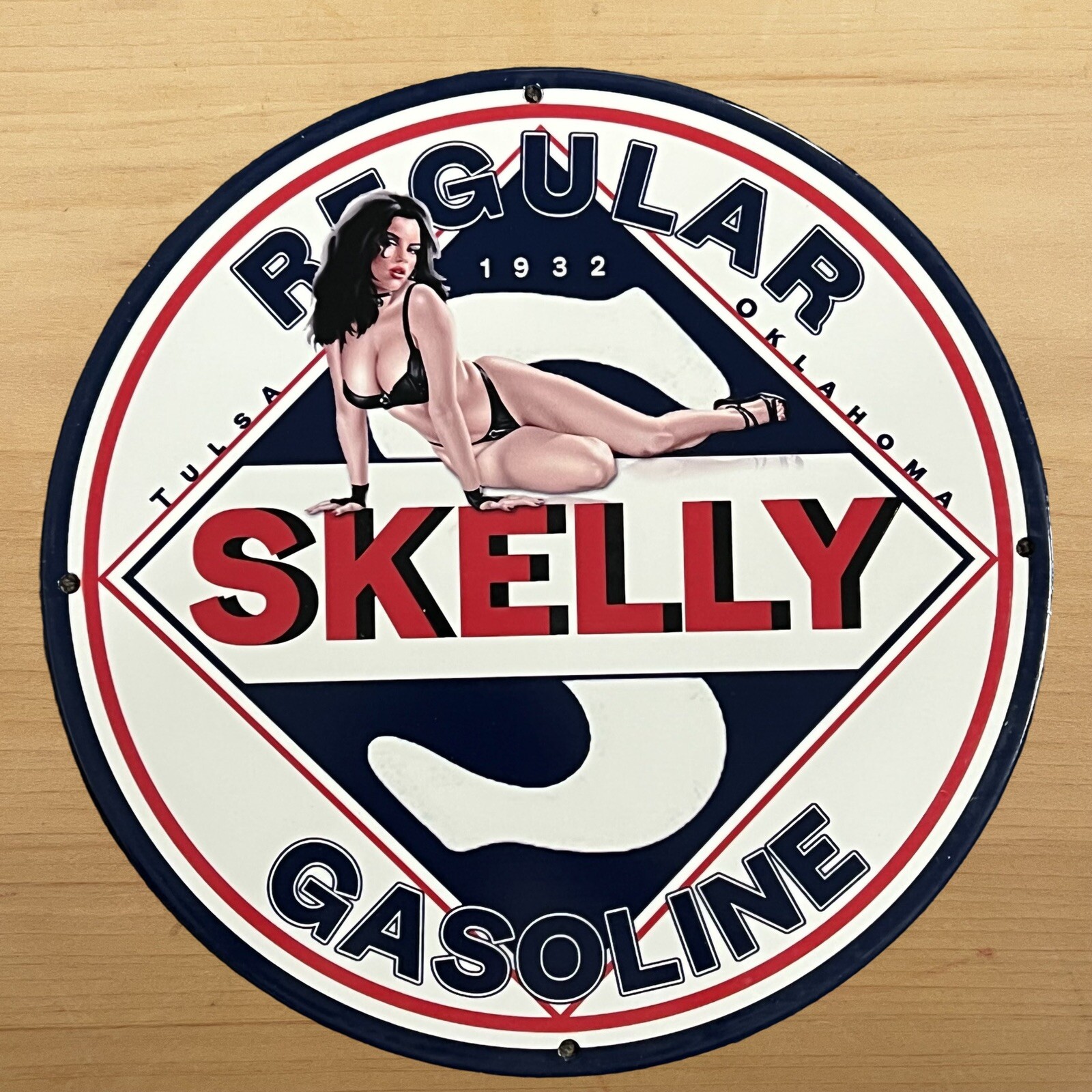 VINTAGE SKELLY REGULAR GASOLINE PORCELAIN SIGN OIL SERVICE STATION PUMP PLATE