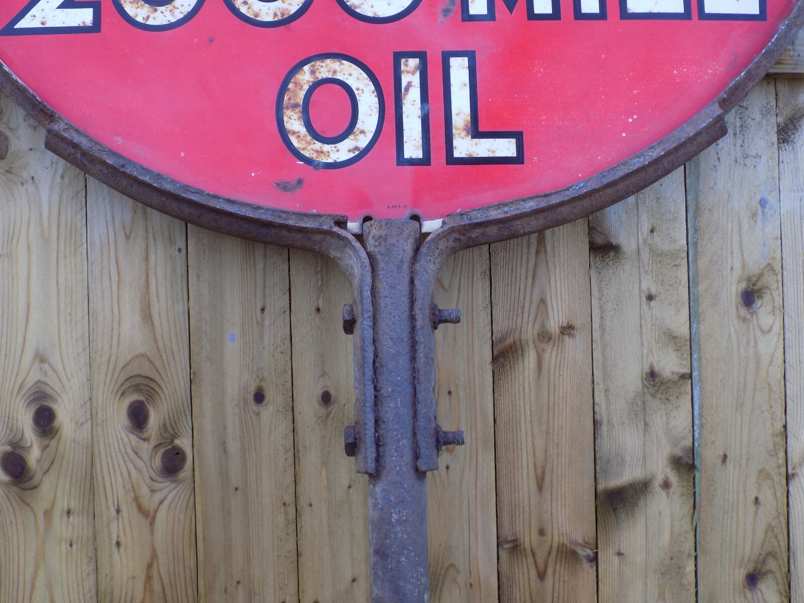 Vintage 1952 Kendall The 2000 Mile Oil Double Sided Sign in bracket on Pole