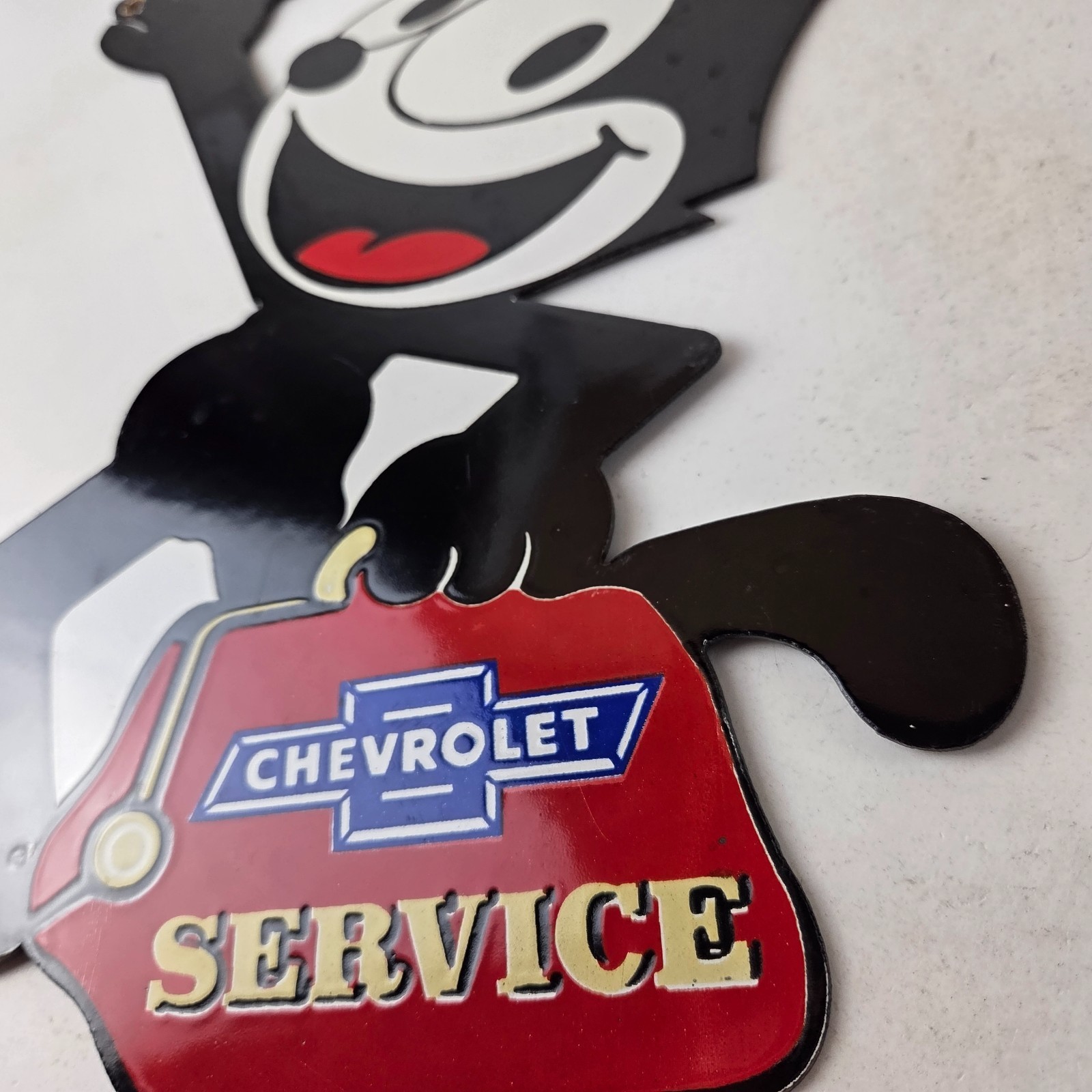 Vintage Chevrolet Porcelain Sign – Service Gas Pump Chevy FELIX Advertising Sign