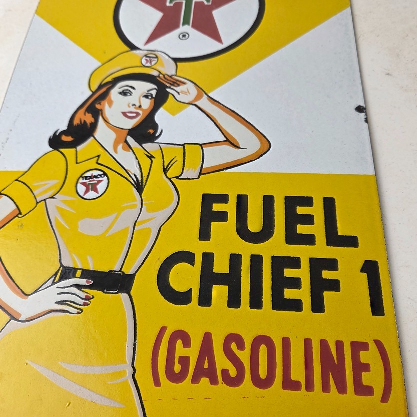 Vintage Texaco Gasoline Sign – Fuel Chief 1 Gas Pump Plate Porcelain Ad Sign