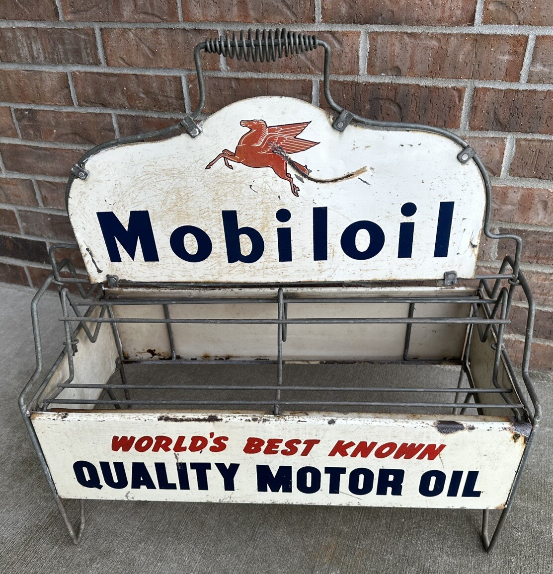 Vintage MobilOil Oil Can / Bottle Original Motor Oil Rack Sign Mobil Filpruf