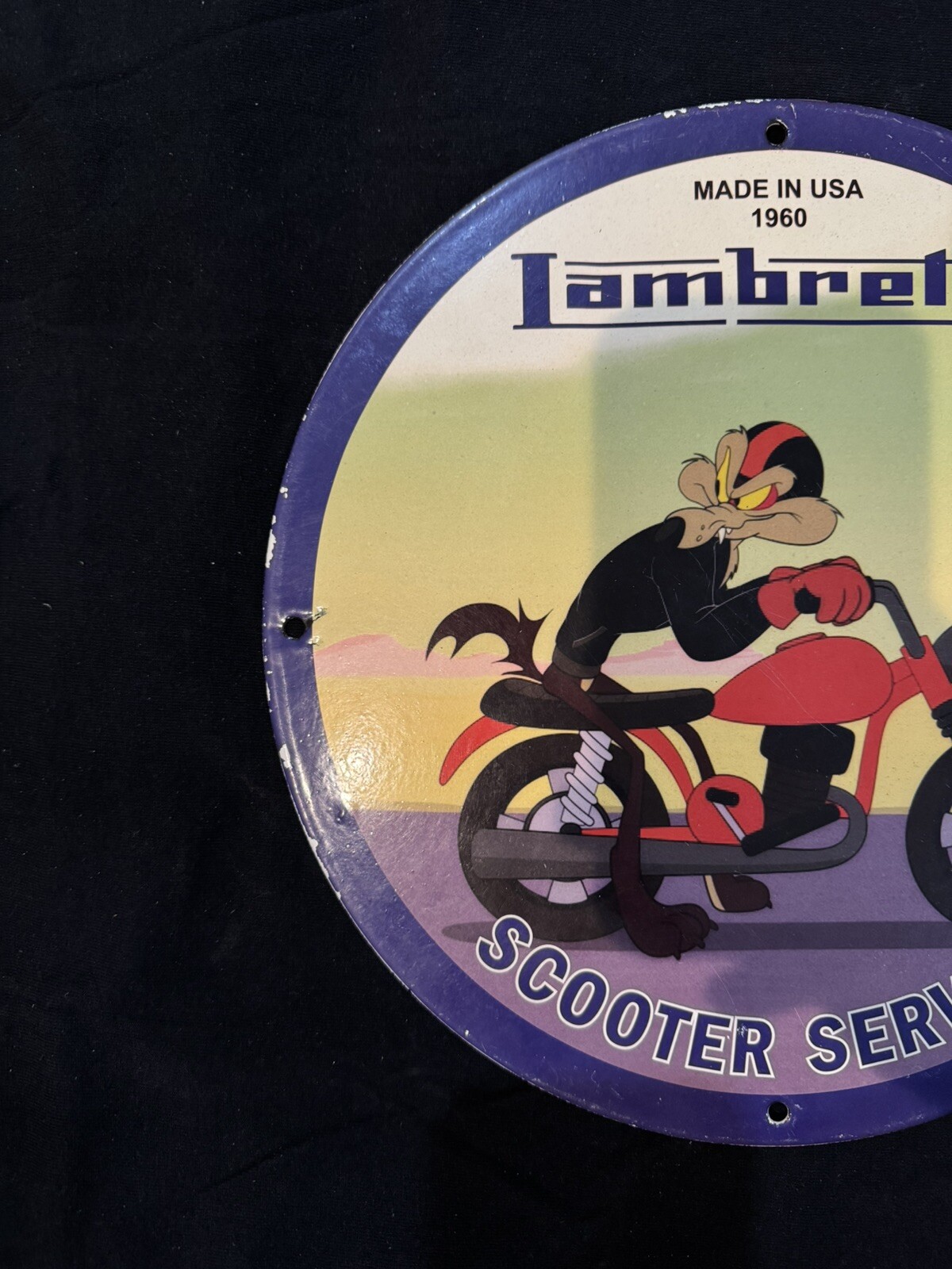 VINTAGE LAMBRETTA SCOOTER SERVICE ROAD RUNNER PORCELAIN GAS OIL STATION AD SIGN
