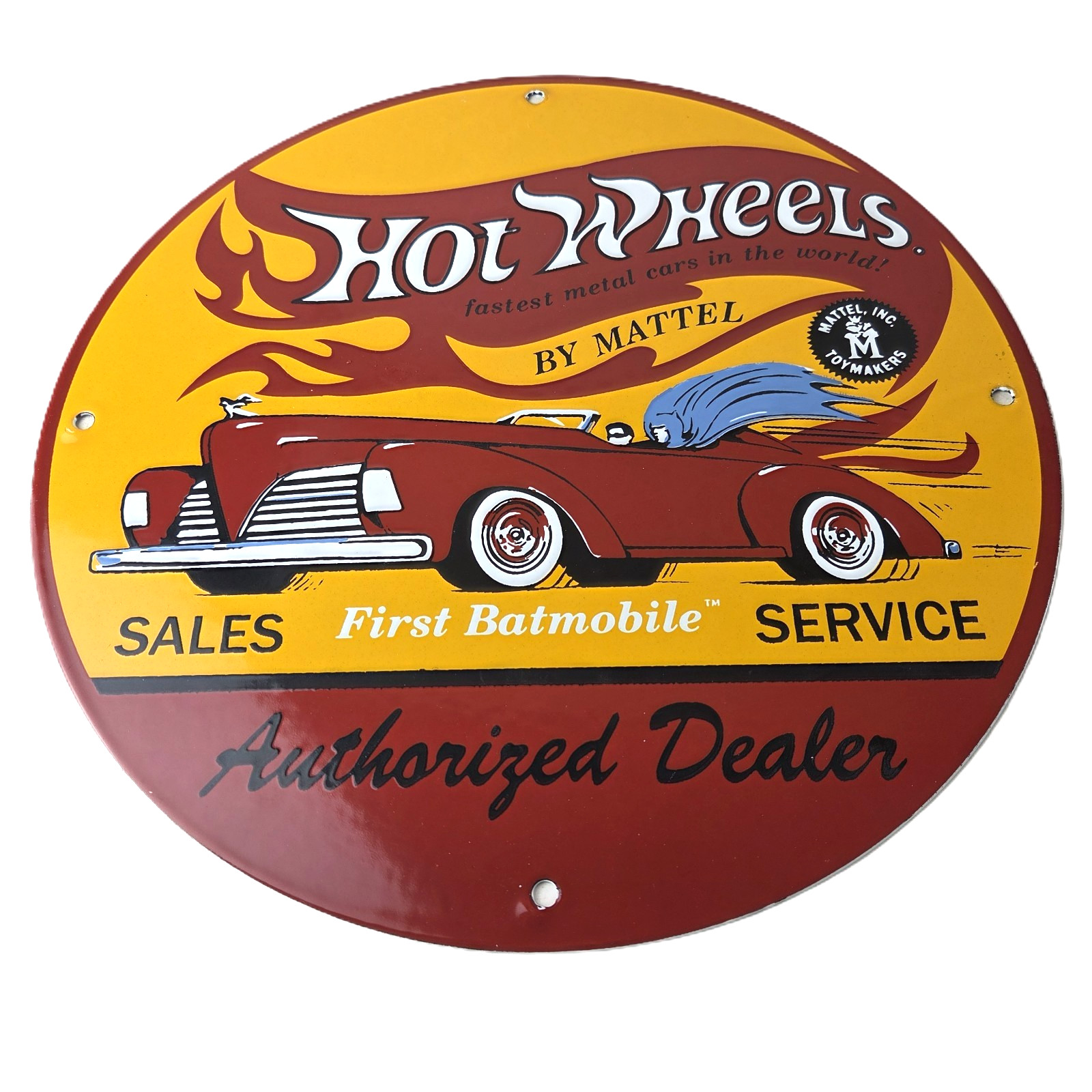 Vintage Hot Wheels Sign – Mattel Batman Die Cast Cars Porcelain Gas Pump Sign