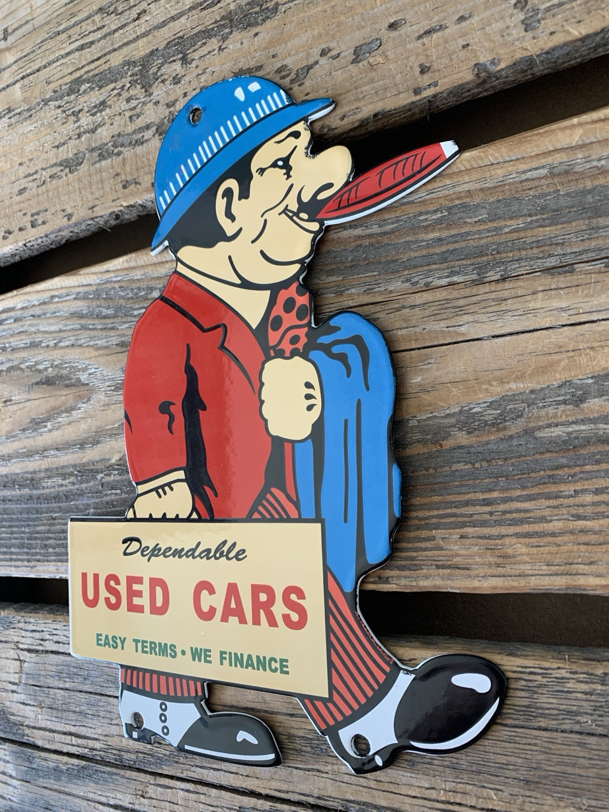 VINTAGE Dependable USED CARS DEALERSHIP 9.75×7″ OIL GAS STATION PORCELAIN SIGN