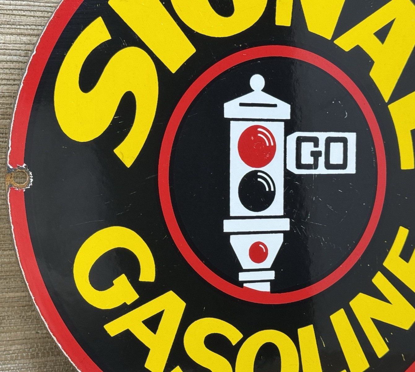 VINTAGE SIGNAL GASOLINE PORCELAIN SIGN: Gas Station Motor Oil Pump Plate