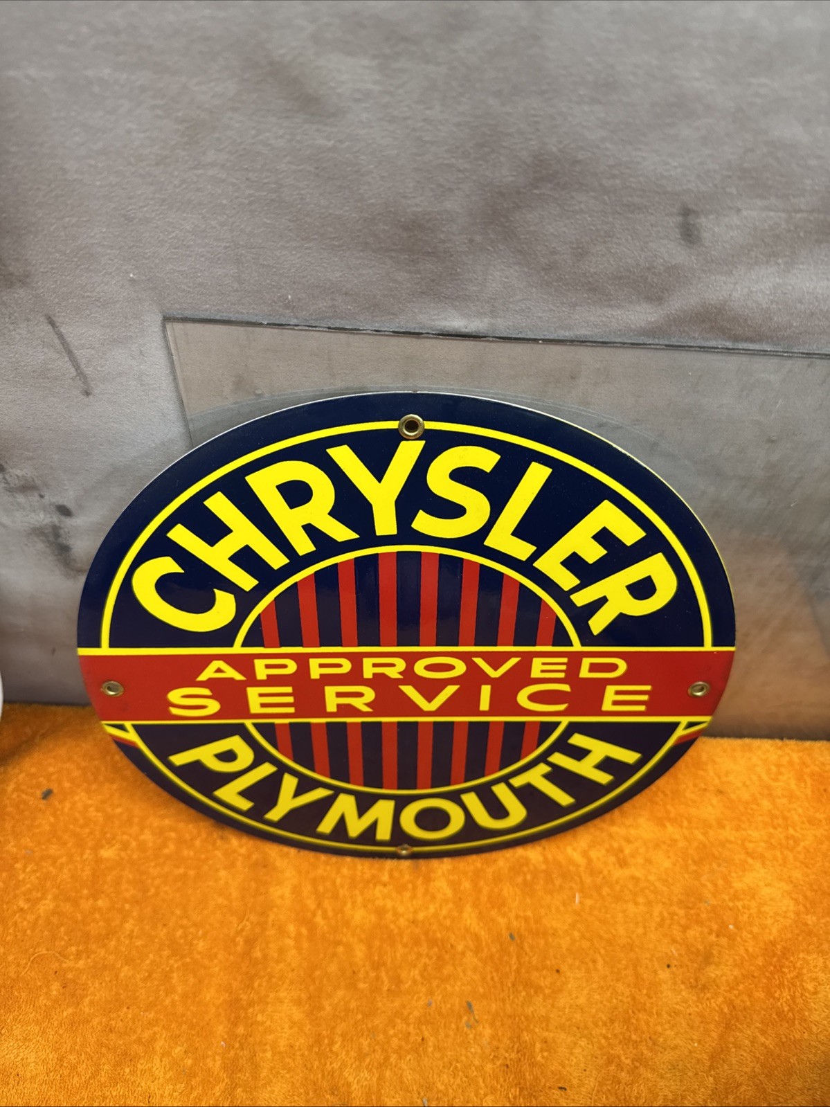 Box16- #1NOS Chrysler Plymouth Approved Service Porcelain Enamel Sign 12”