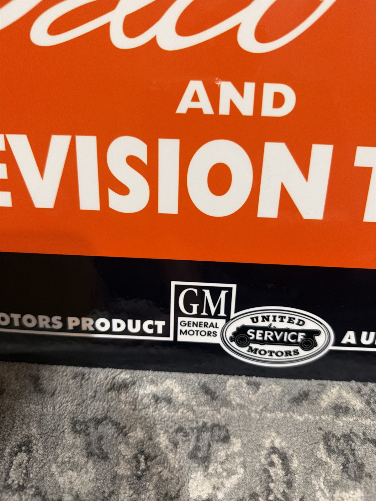 Vintage Style Delco Radio Gm United Service Motors Flange Advertising Sign