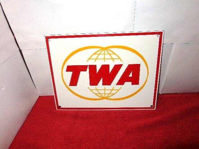 TWA 12 x 9 in TRANS WORLD AIRLINES ADVERTISING SIGN HEAVY DIE CUT METAL #S 163
