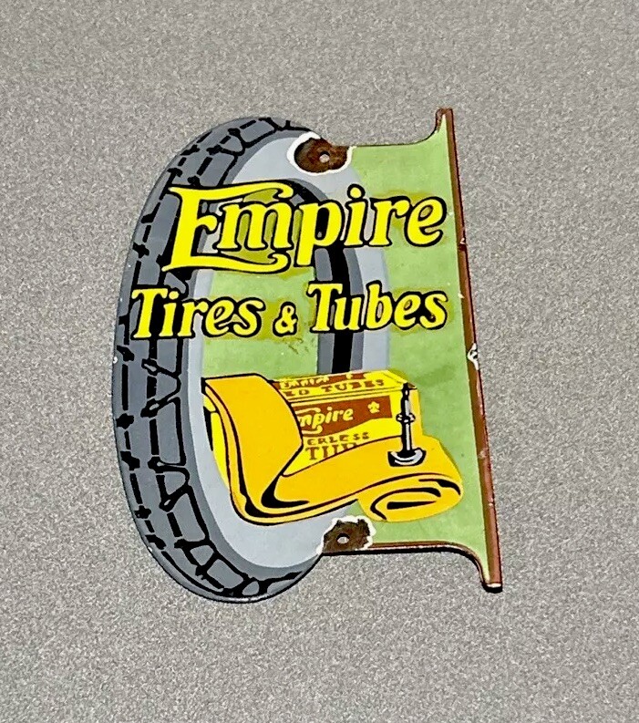 VINTAGE EMPIRE TIRES PORCELAIN SIGN GAS CAR TRUCK