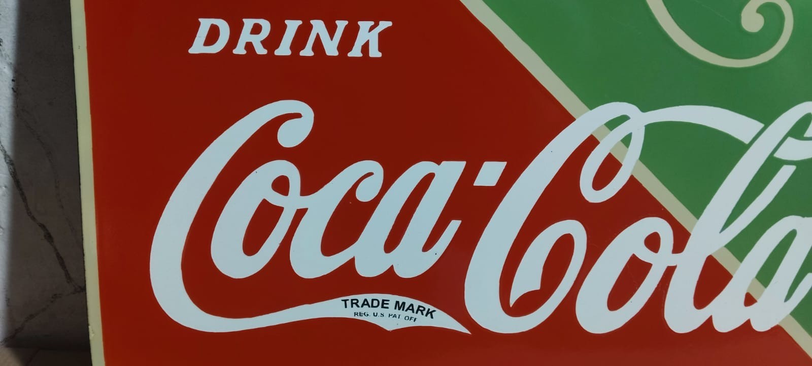 Drink Coca Cola Fountain Service Porcelain Enamel Sign 26 x 22.5 Inches 2 Sided