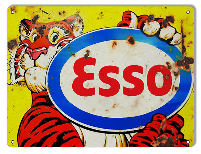ESSO GASOLINE TIGER LOGO 12″ HEAVY DUTY USA MADE METAL GAS OIL ADVERTISING SIGN