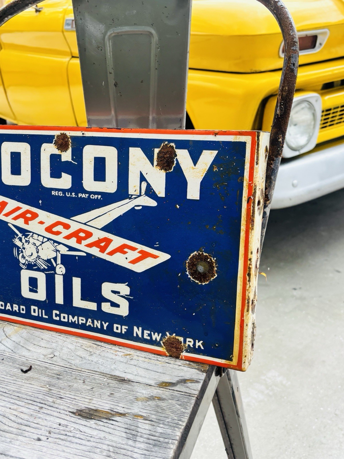 Socony Aviation Double Sided Porcelain Advertising Sign Flange 17 Inches