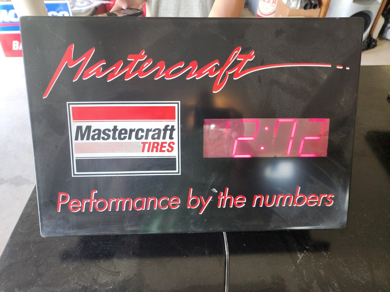 Black Mastercraft Tire Garage sign With Clock, Great for any Mancave or garage