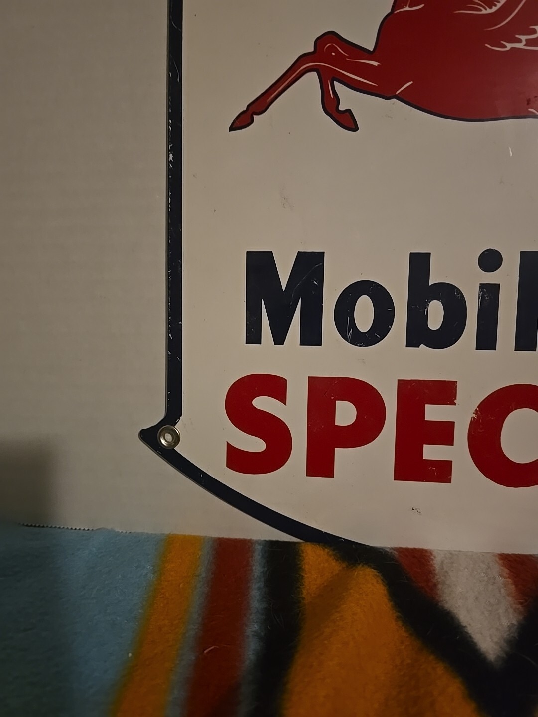 Original Mobilgas Special Porcelain Gas Pump Sign 1950s