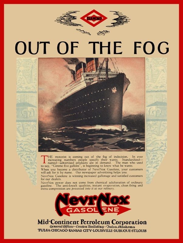 1927 Diamond NevrNox Gasoline, Out of the Fog NEW Metal Sign: 12×16″