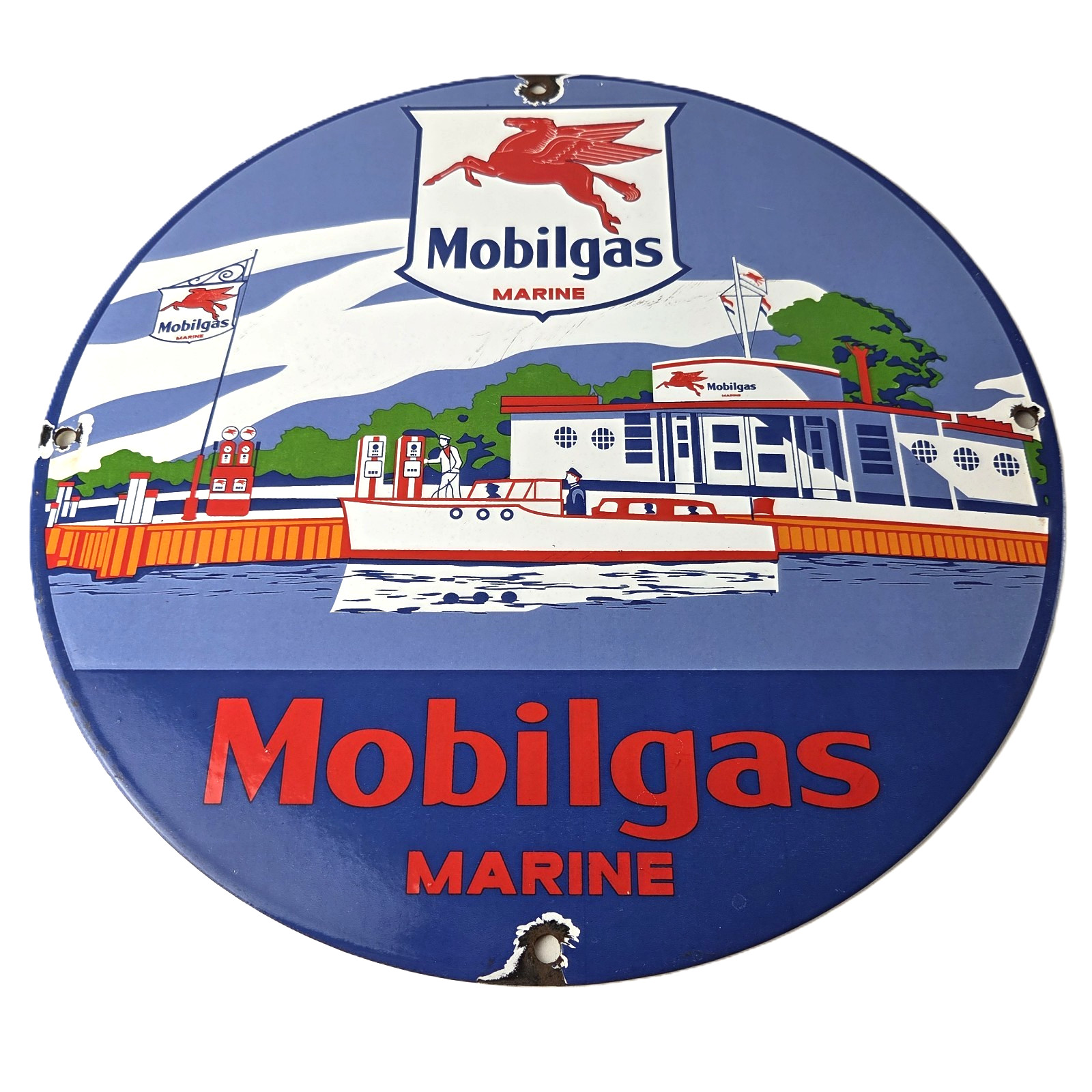 Vintage Mobil Sign – Pegasus Mobilgas Marine Gas Pump Service Porcelain Sign