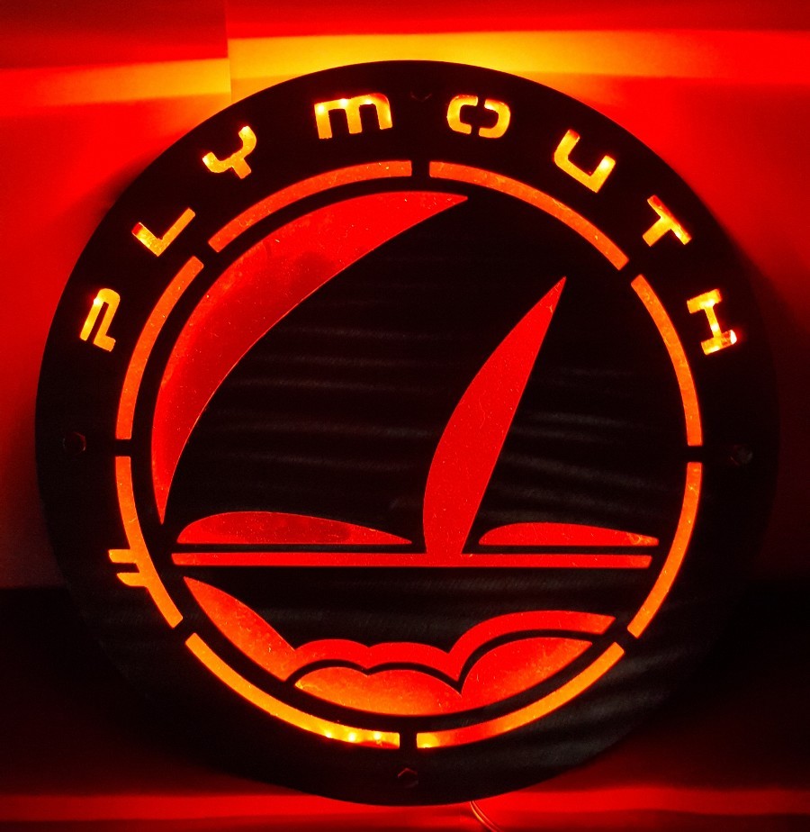 18″ Blue Plymouth Car Company LED Sheet Metal Light Advertising Sign