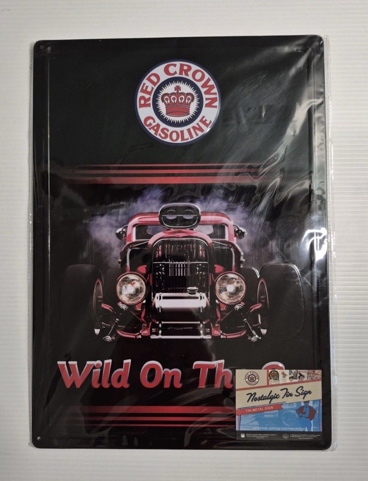 RED CROWN GASOLINE Retro Garage Metal Tin Sign 17×12″ Wild On The Go HOT ROD