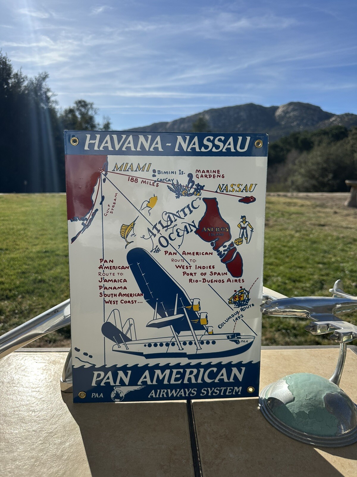 HAVANA-NASSAU PAN AMERICAN AIRWAYS SYSTEM ADVERTISING PORCELAIN AVAITION SIGN