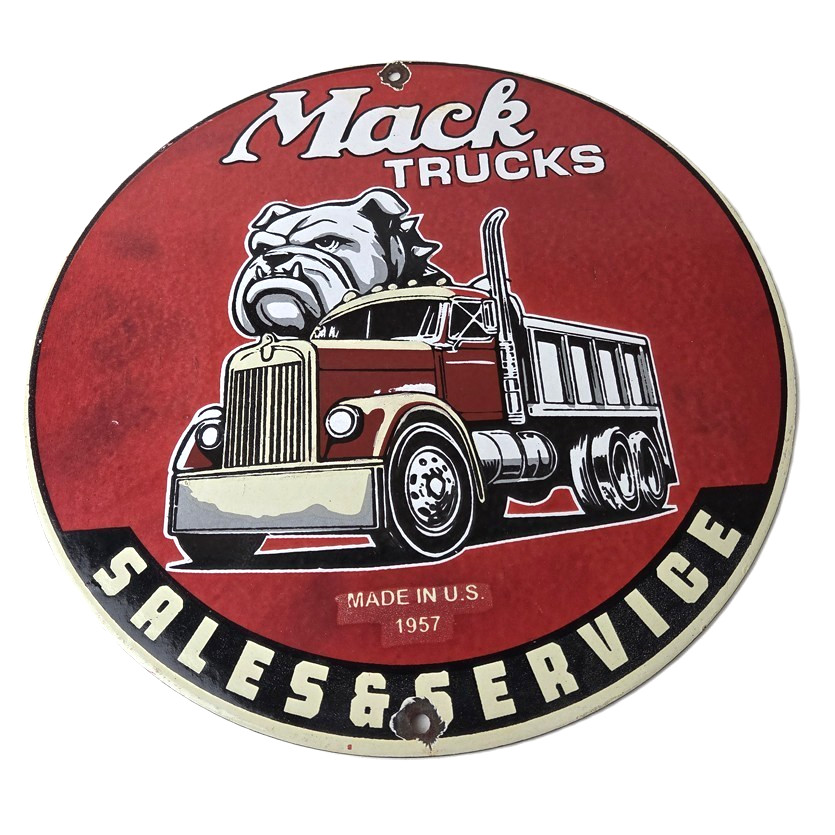 Vintage Mack Trucks Sign – Sales Service Diesel Gas Pump Porcelain Sign