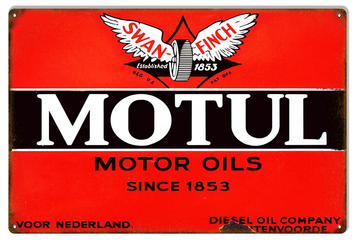 SWAN FINCH EST 1853 MOTUL MOTOR OIL 18″ HEAVY DUTY USA MADE METAL GAS ADV SIGN