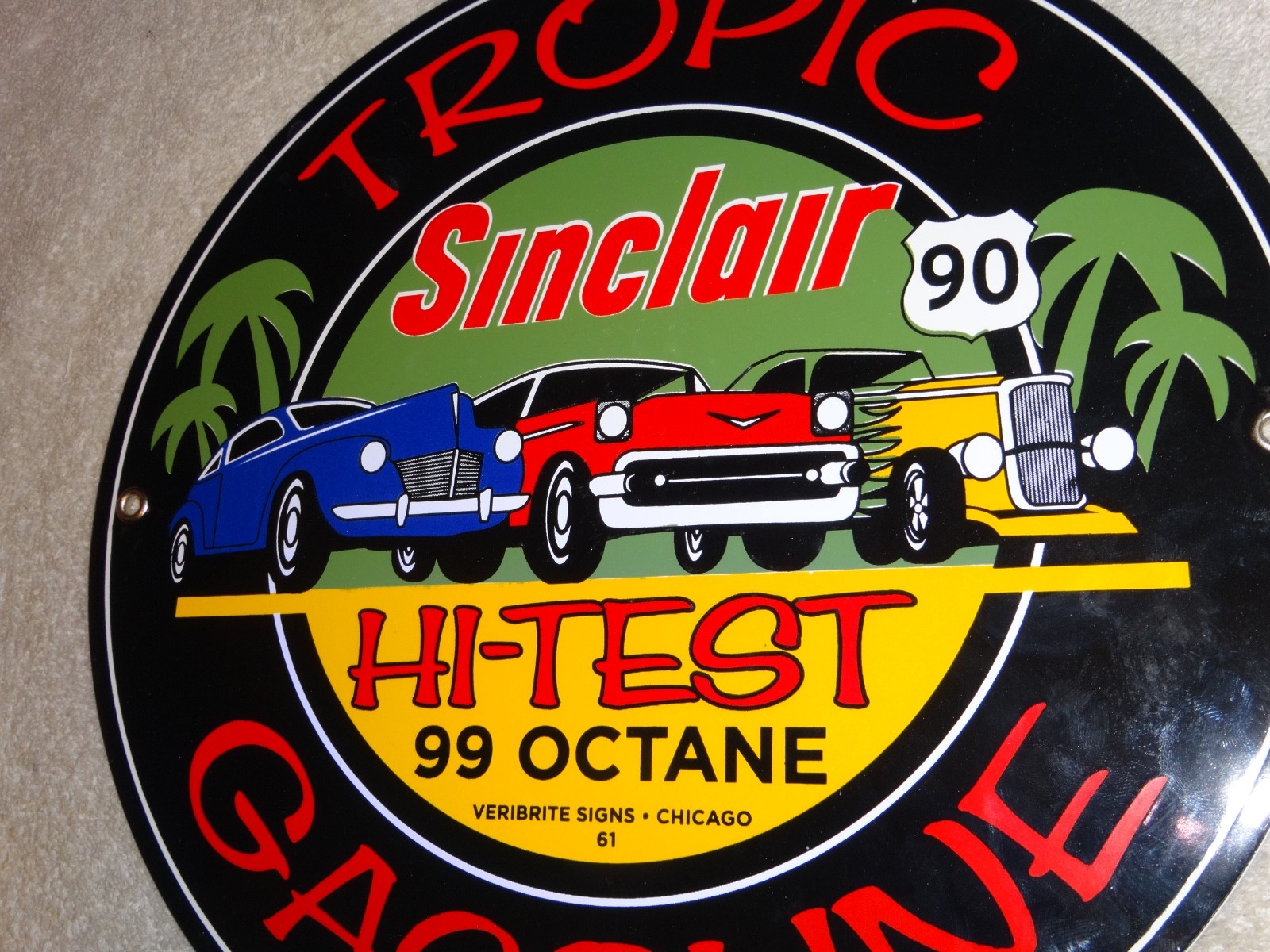 VINTAGE 1961 SINCLAIR TROPIC GASOLINE 11 3/4″ PORCELAIN METAL VERIBRITE SIGN CHI