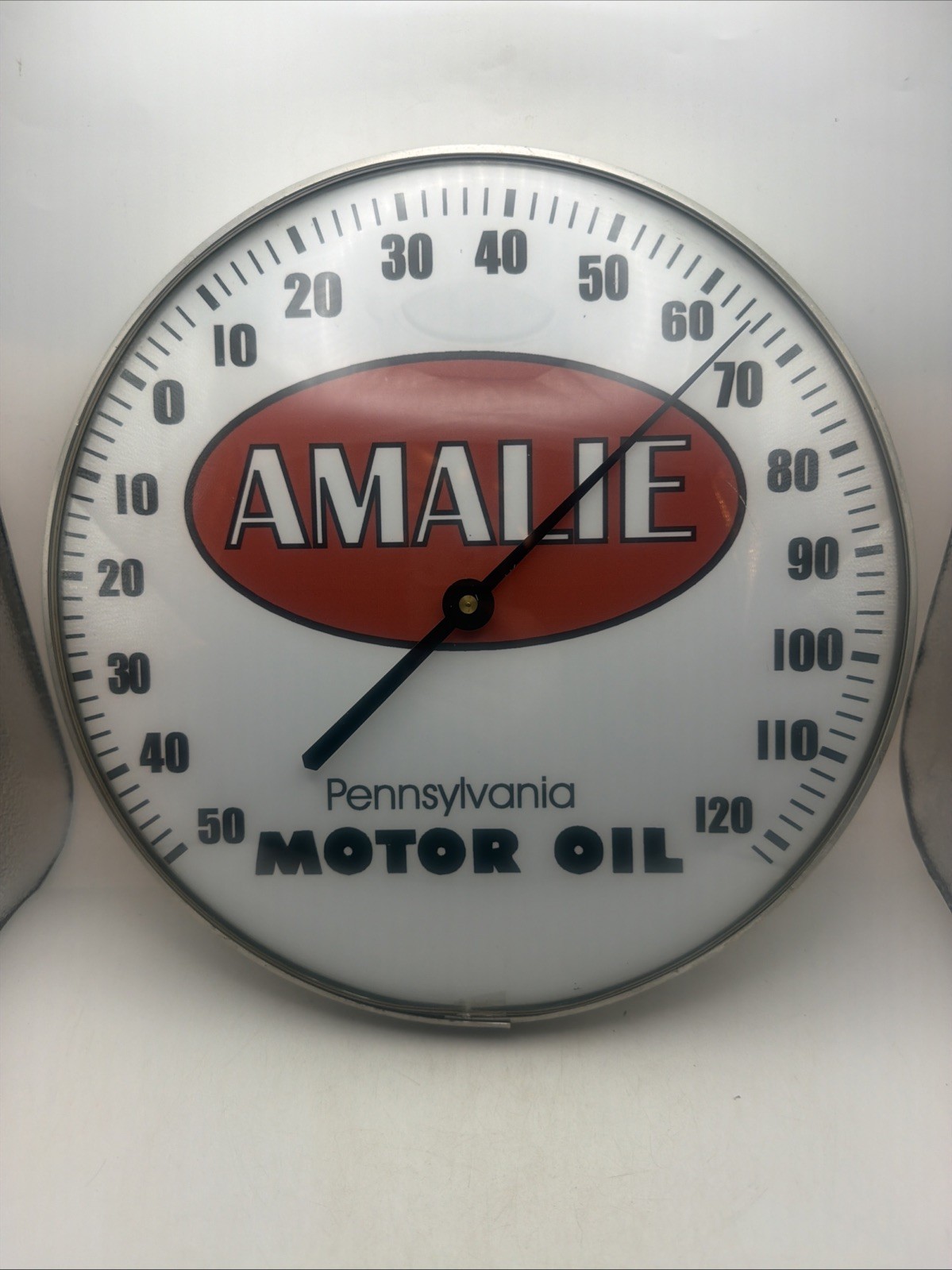 Scarce Amalie Thermometer Gas Oil Advertising Sign 12” Glass Front