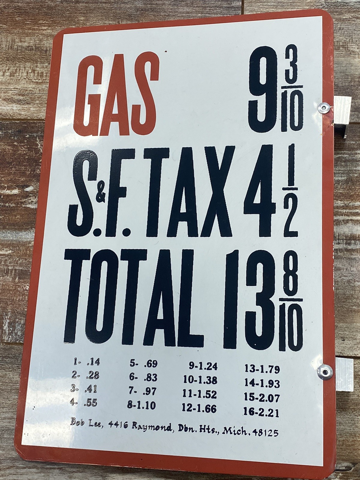 Vintage Painted Metal Gas Pump Pricer Sign Bob Lee 2 Sided