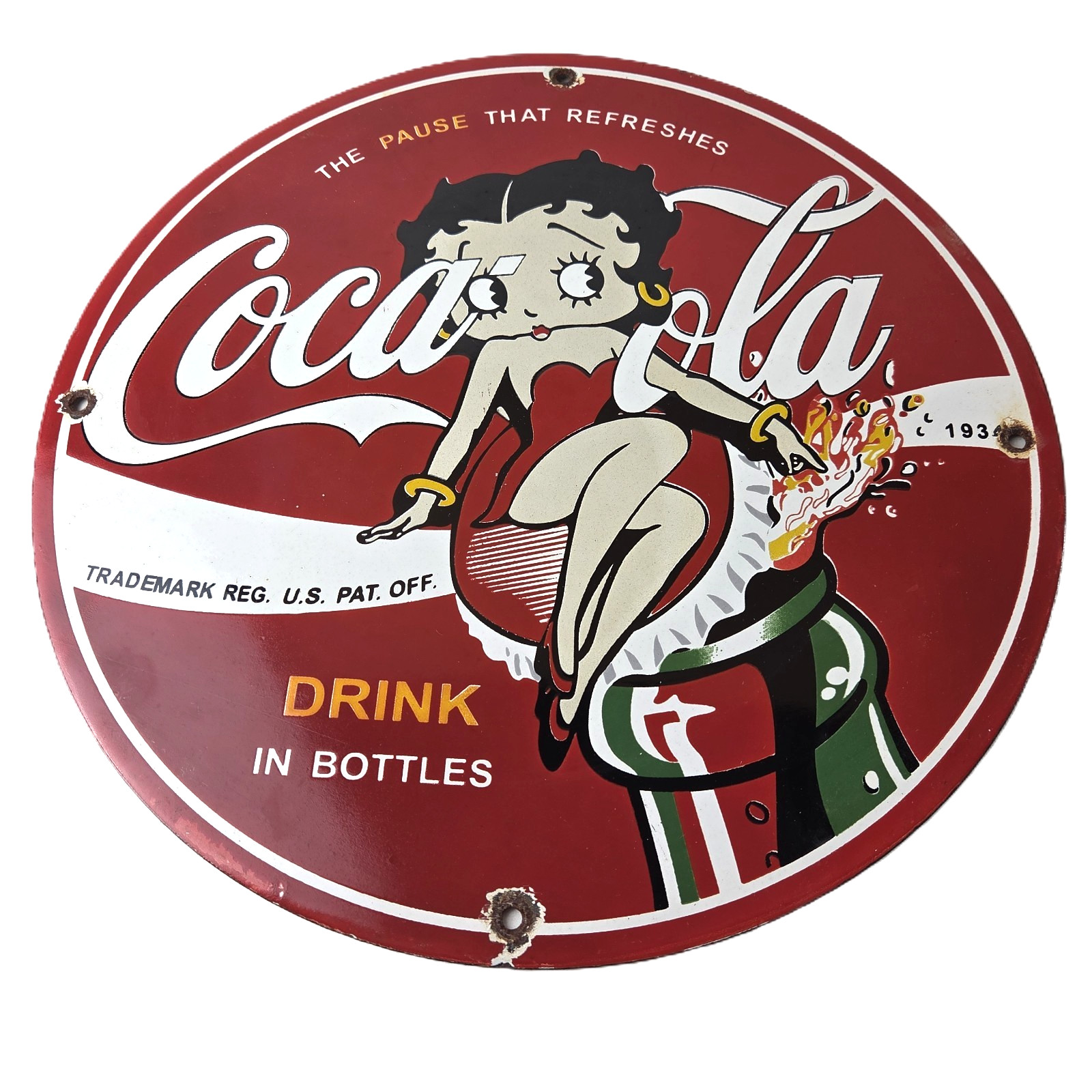 Vintage Coca Cola Sign – Betty Boop Bottle Gas Pump Porcelain Ad Sign