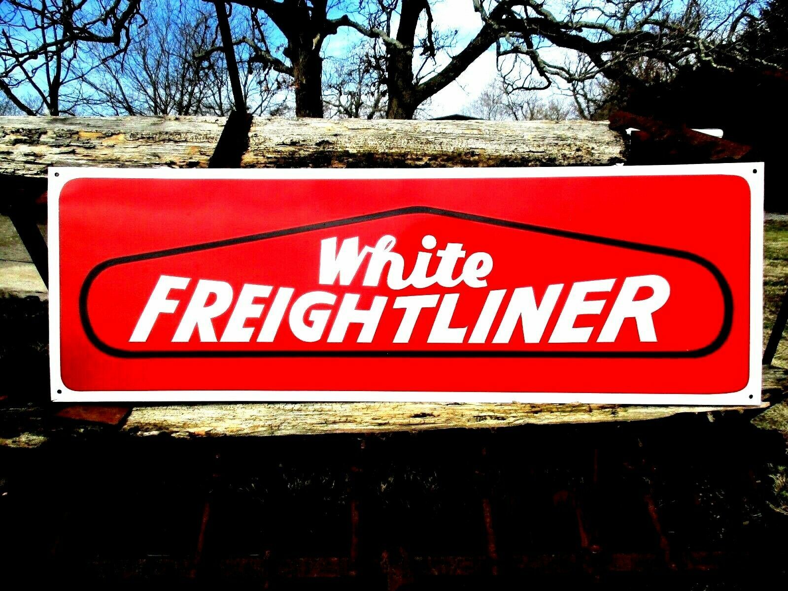 Hand Painted WHITE FREIGHTLINER Truck Trucking Advertisement Shop Garage SIGN