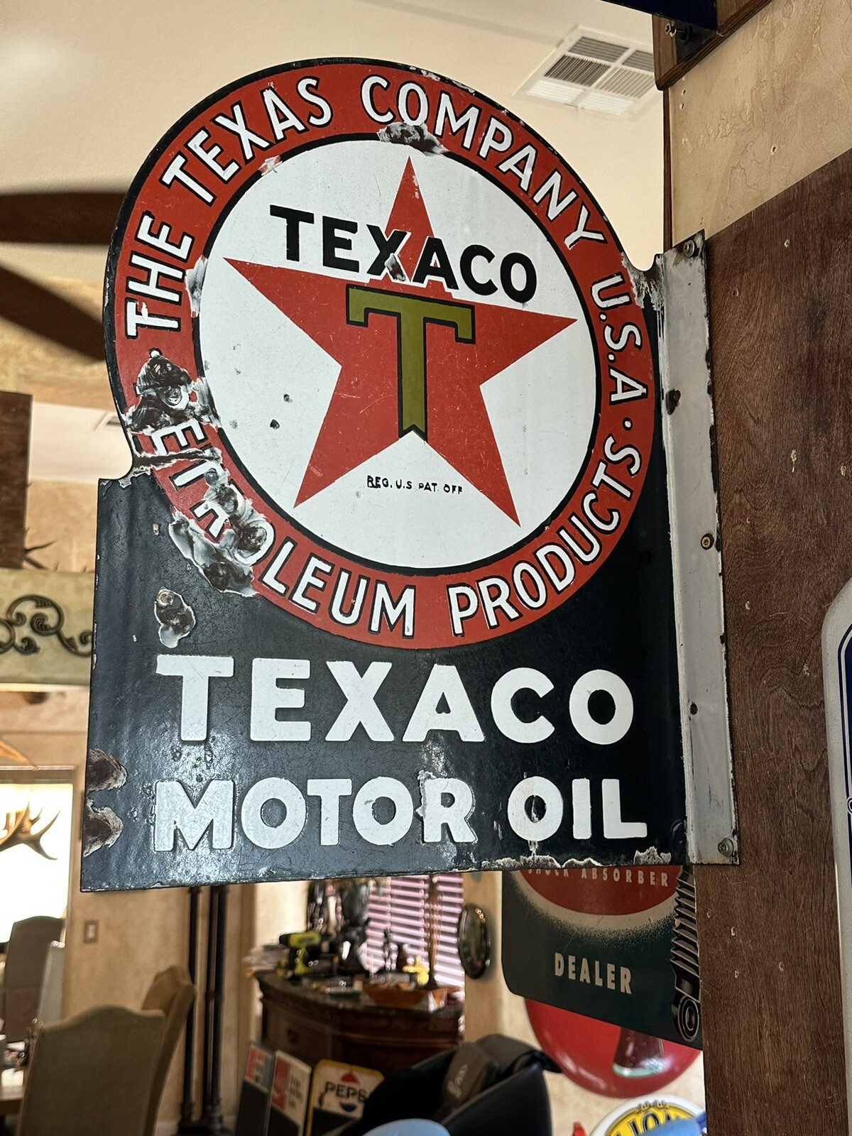 LARGE ORIGINAL & AUTHENTIC ”TEXACO” 14.5X36 INCH PORCELAIN OIL LEASE SIGN