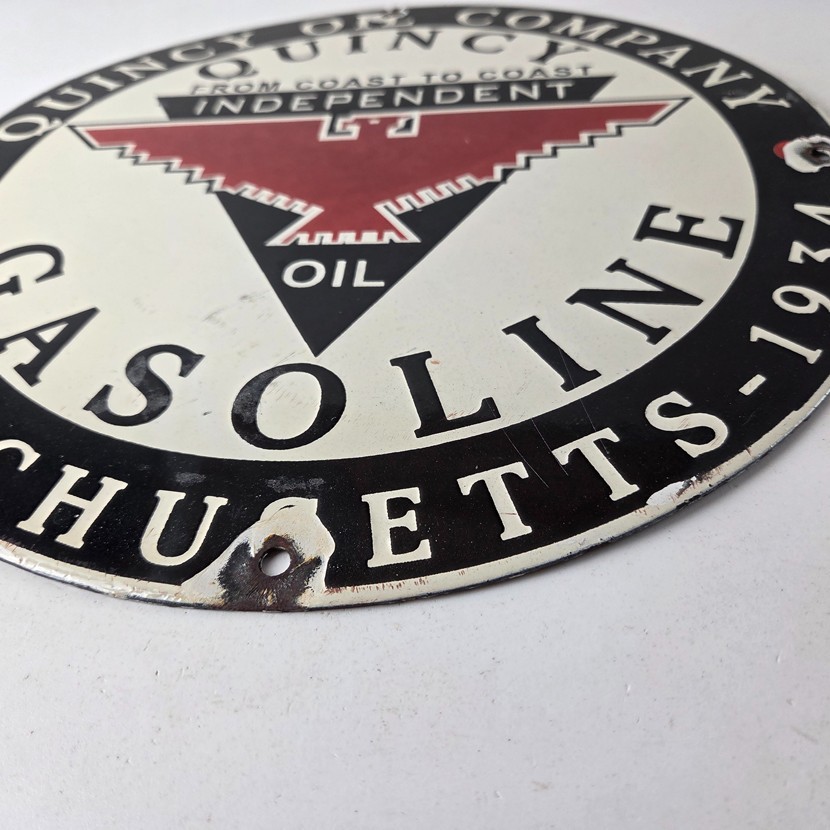 Vintage Quincy Motor Oil Porcelain Sign – Gasoline Pump Plate Service Sign