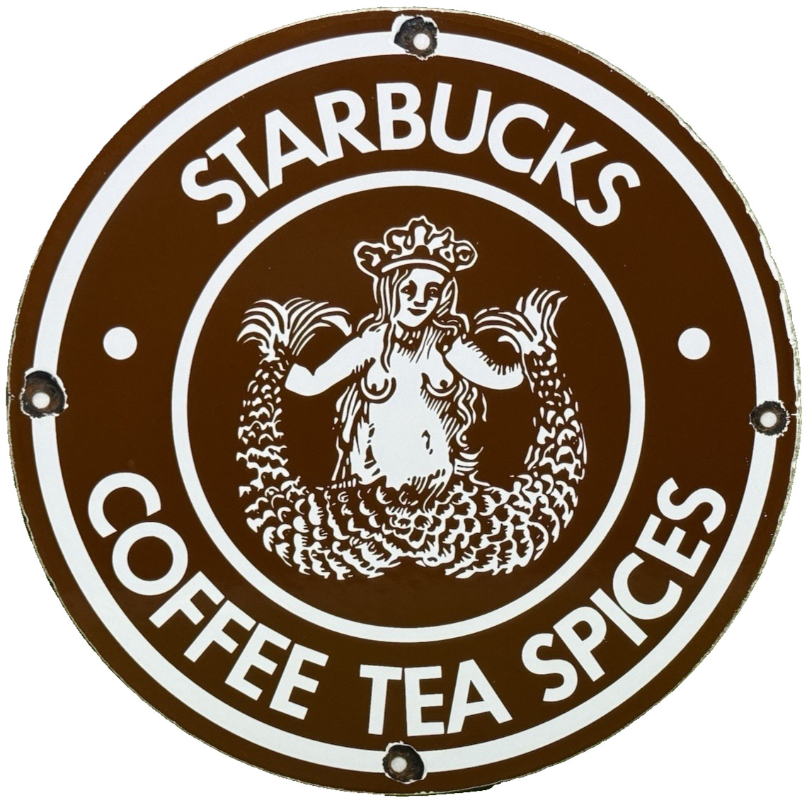 VINTAGE STARBUCKS COFFEE PORCELAIN SIGN GAS STATION OIL TEA MUG NESPRESSO PETE’S