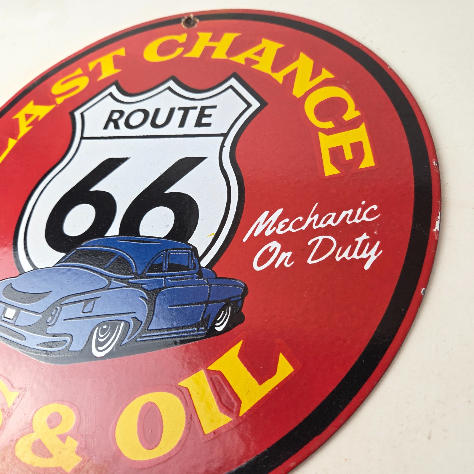 Vintage US Route 66 Sign – Porcelain America Gas Station Last Chance Gas Sign