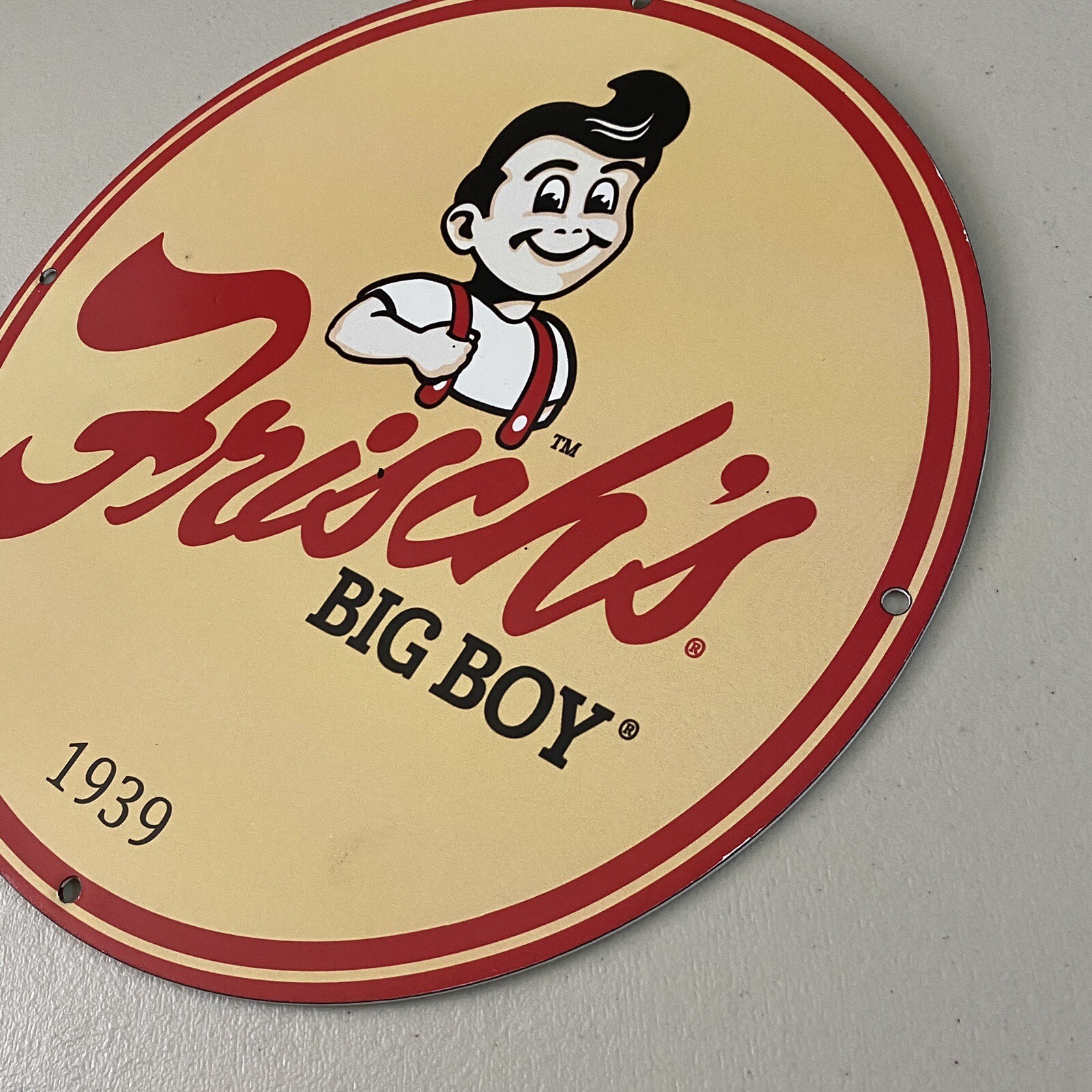 VINTAGE FRISCH’S BIG BOY PORCELAIN GAS OIL DINER BURGER FAST FOOD AD PUMP SIGN