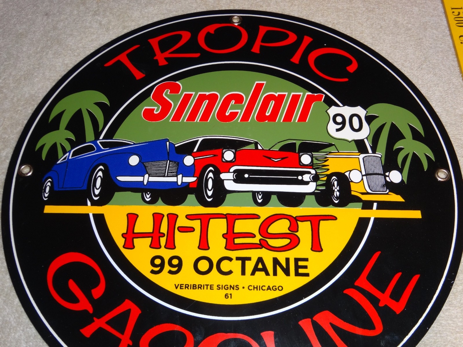 VINTAGE 1961 SINCLAIR TROPIC GASOLINE 11 3/4″ PORCELAIN METAL VERIBRITE SIGN CHI