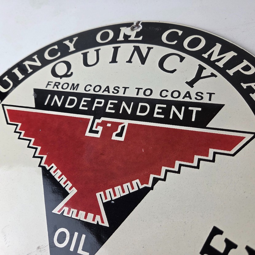 Vintage Quincy Motor Oil Porcelain Sign – Gasoline Pump Plate Service Sign
