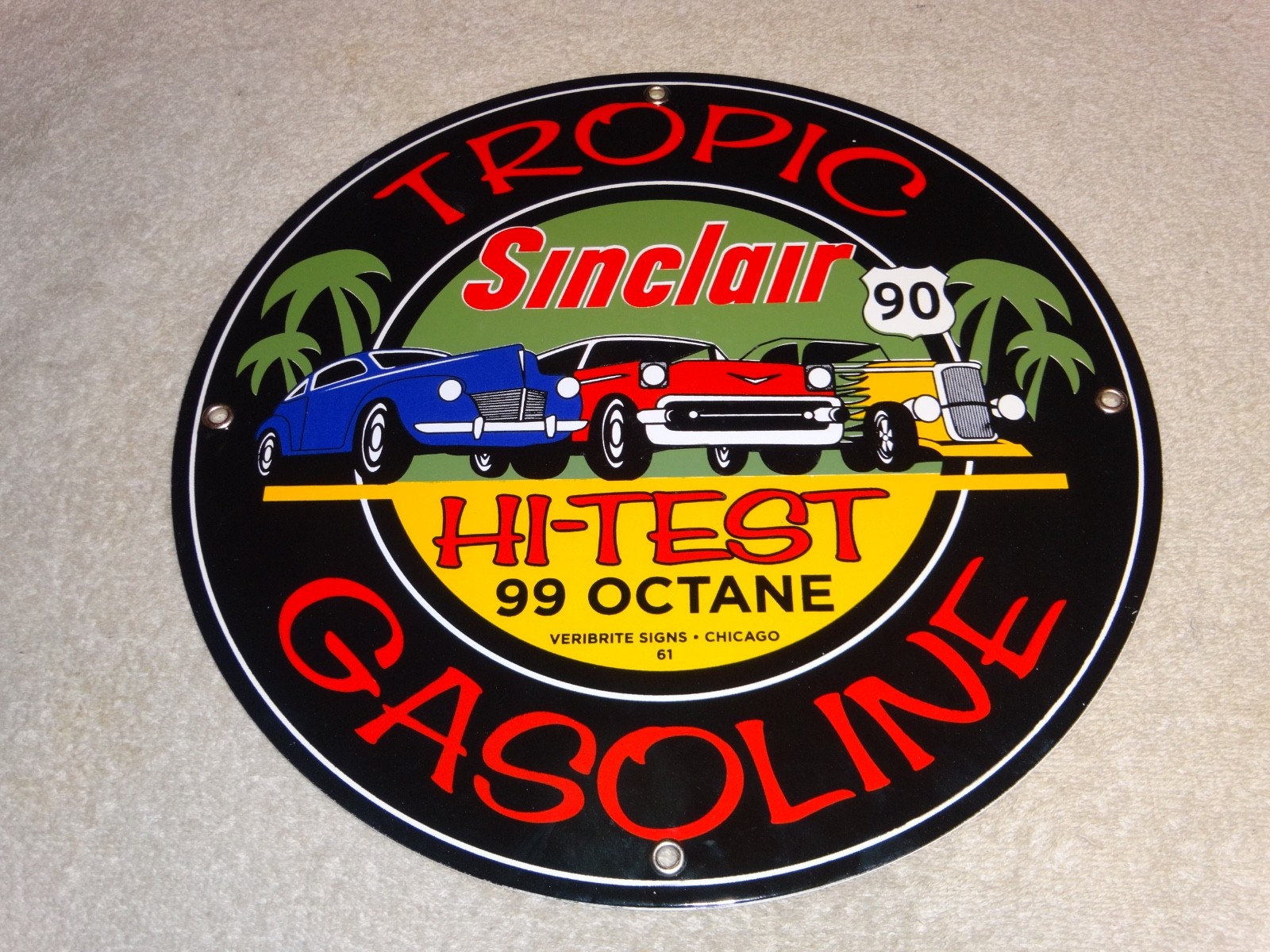 VINTAGE 1961 SINCLAIR TROPIC GASOLINE 11 3/4″ PORCELAIN METAL VERIBRITE SIGN CHI