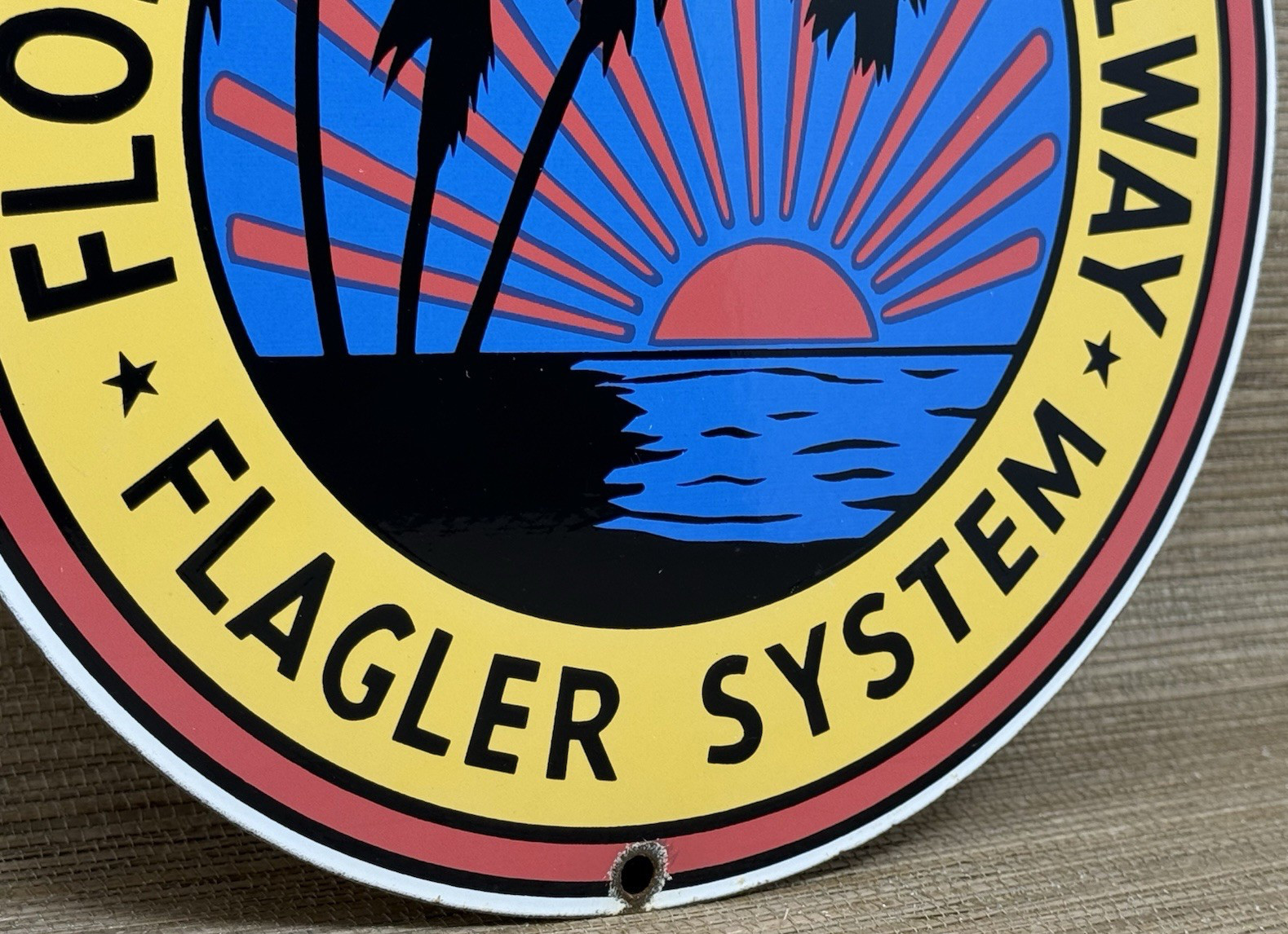 VINTAGE FLORIDA EAST COAST RAILWAY PORCELAIN SIGN FLAGLER SYSTEM GAS OIL TRAIN