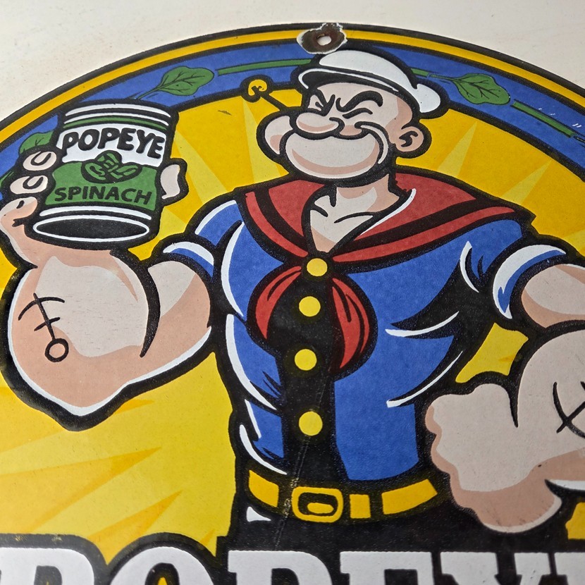 Vintage Popeye Spinach Sign – Advertisement General Store Porcelain Gas Sign